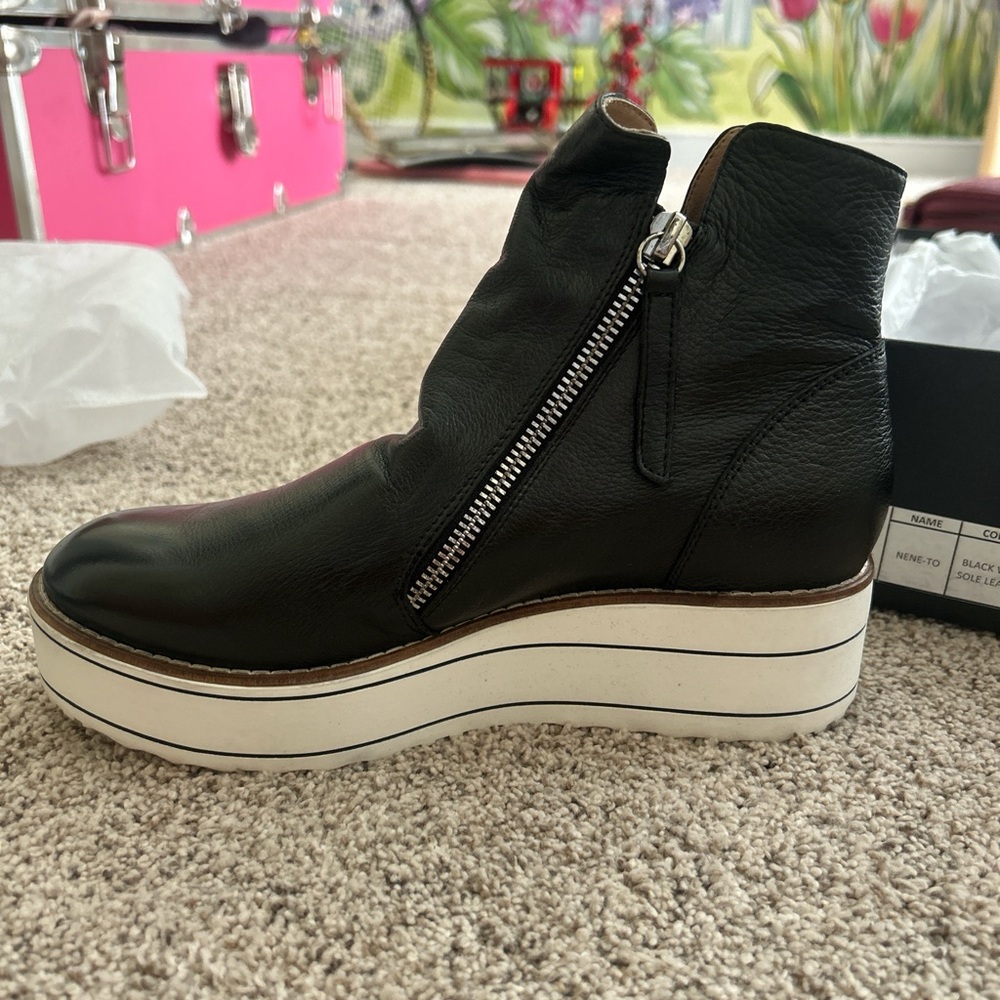 Sleek Black Leather Ankle Booties with Platform Sole